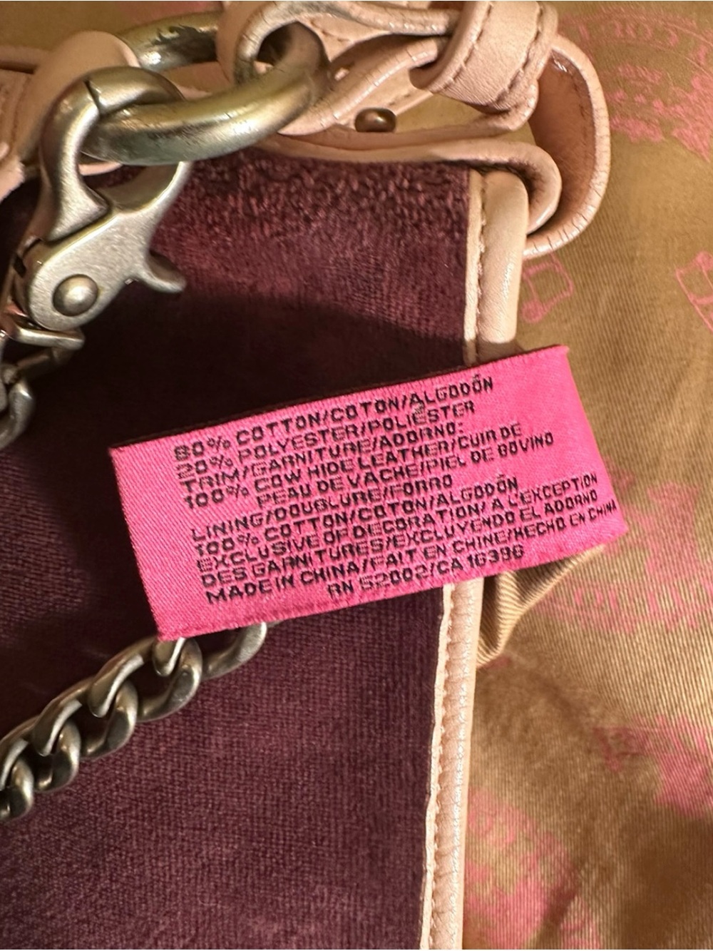 Vintage Juicy Couture Velour Messenger Bag Features Embroidered La Couture Y2K - Picture 15 of 15